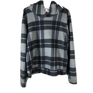 EMBERLEY‎ Womens M Plaid Pullover Hoodie Black Brown